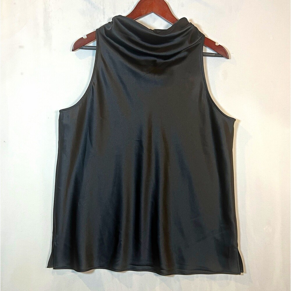 DKNY Women’s Tank Top Black Sleeveless Cowl Neck Satin Zip Clasp Size Large